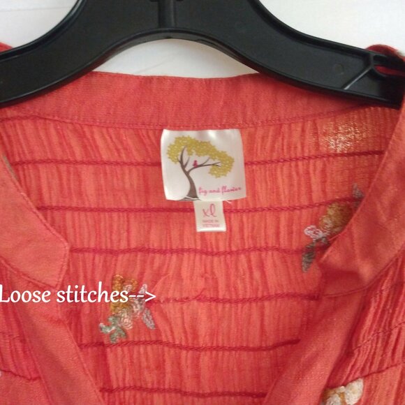 Fig & Flower Blouse XL Floral Artisan Embroidered Boho Cottagecore Smocked Back - Picture 2 of 10